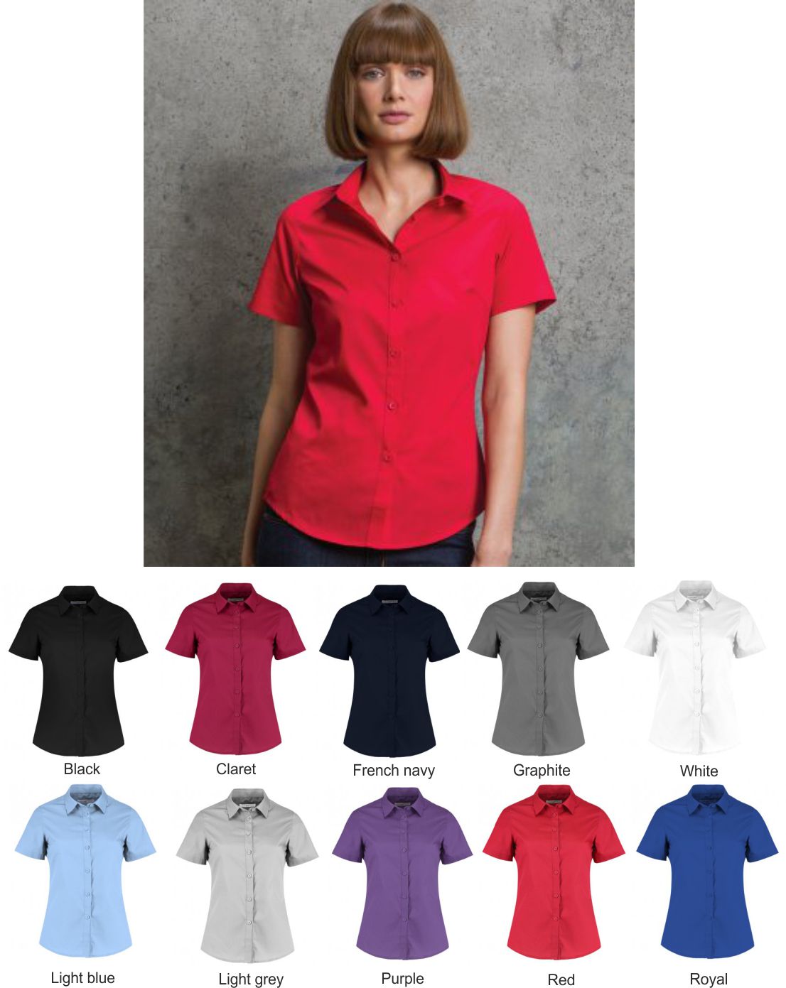 KK241 Kustom Kit Ladies Short Sleeve Poplin Shirt - Click Image to Close